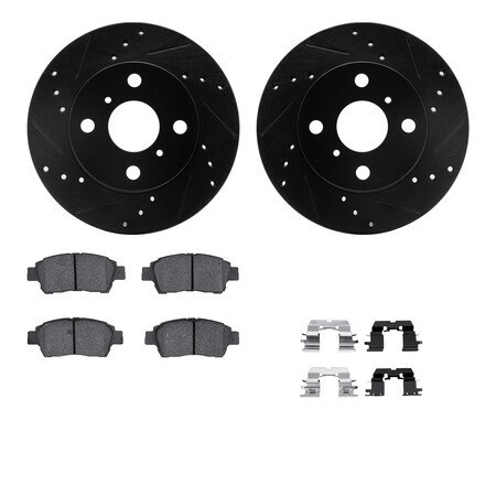Dynamic Friction Co 8512-76086, Rotors-Drilled and Slotted-Black w/ 5000 Advanced Brake Pads incl. Hardware, Zinc Coated 8512-76086